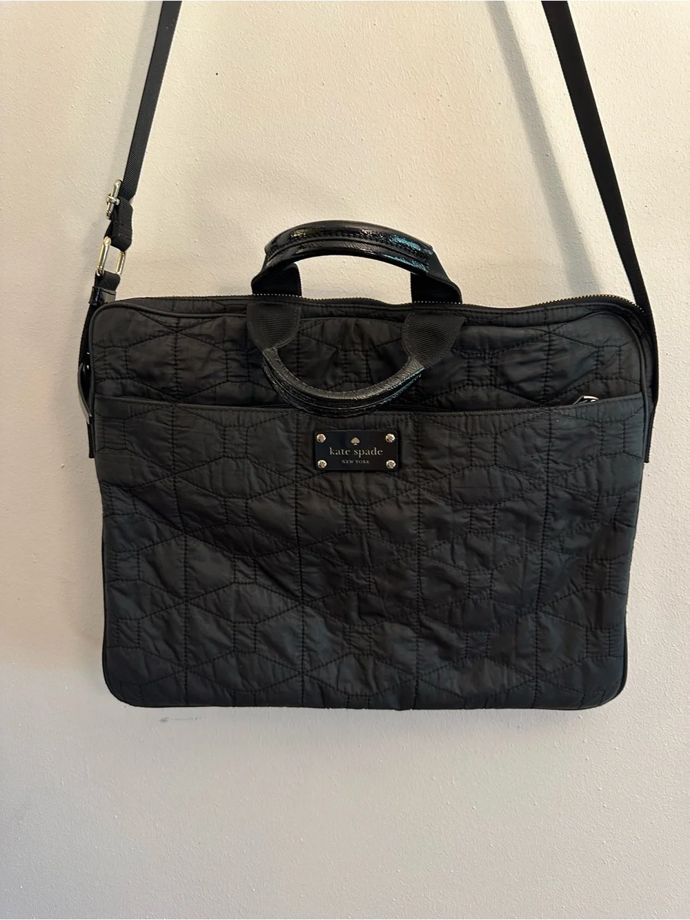 kate spade Black Quilted Laptop Tote with Crossbody Strap